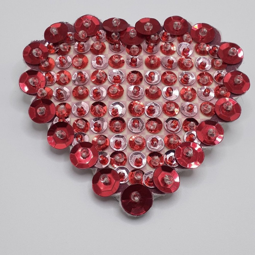 Sequin Valentine Heart Pin Brooch Sweetheart Hand Made Felt Bead